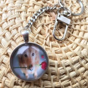 Golden retriever on stainless steel keychain
